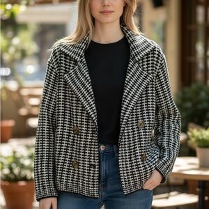 Rachel Zoe Womens Knit Black and White Pea Coat Size Medium